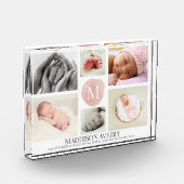 Aquarellfarben Rosa Monogram Collage Girl Birth Fotoblock (Links)