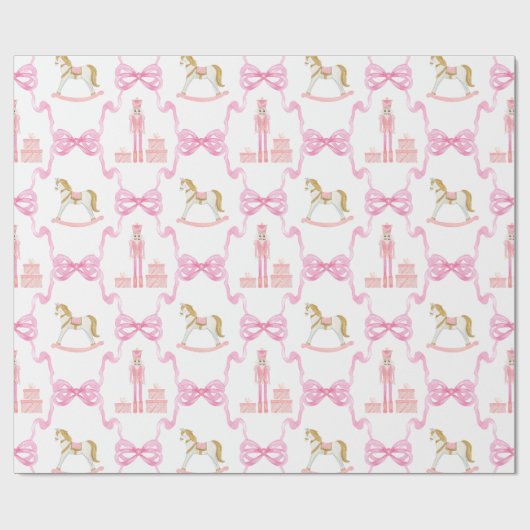 Aquarellfarben, rosa Nutcracker und Bogen Geschenkpapier (Flach)