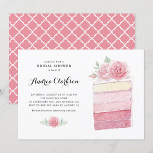 Aquarellfarben Rosa Ombre Cake Slice Brautparty Einladung