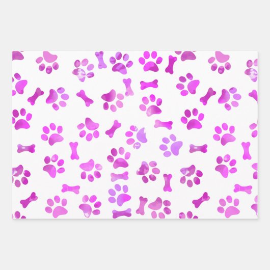 Aquarellfarben Rosa Paw Prints Geschenkpapier Set (Vorderseite 3)