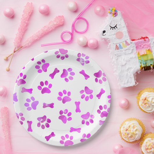 Aquarellfarben Rosa Paw Prints Pappteller (Party)
