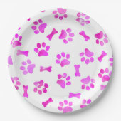 Aquarellfarben Rosa Paw Prints Pappteller (Vorderseite)