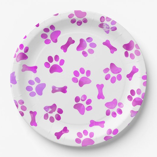 Aquarellfarben Rosa Paw Prints Pappteller (Vorderseite)