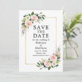 Aquarellfarben Rosa Rosa Rose Gold Rahmen Save The Date (Stehend Vorderseite)