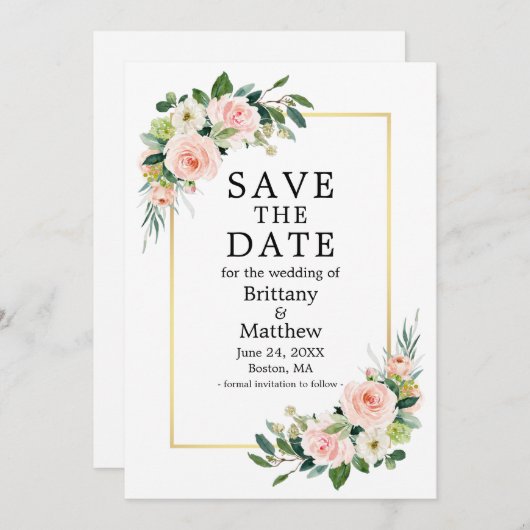 Aquarellfarben Rosa Rosa Rose Gold Rahmen Save The Date (Vorne/Hinten)