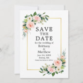 Aquarellfarben Rosa Rose Grün Goldrahmen Save The Date (Vorderseite)