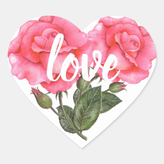Aquarellfarben Rosa Rose Illustration Liebe Herz-Aufkleber (Vorderseite)