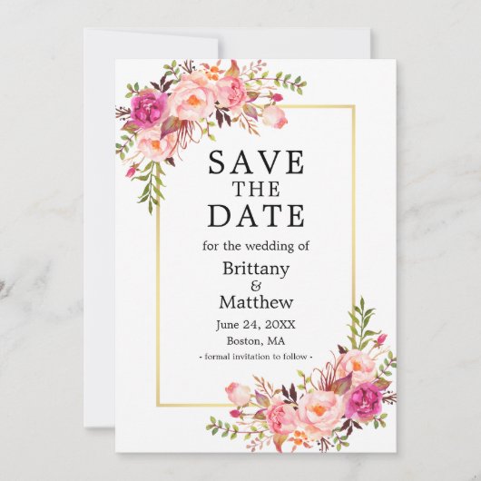 Aquarellfarben Rosa Rose Rosa Rosa Save the Date G (Vorderseite)