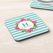 Aquarellfarben Rosa Rose Rosa Weißes Petunigramm M Getränkeuntersetzer (Linke Seite)