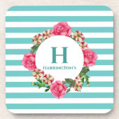 Aquarellfarben Rosa Rose Rosa Weißes Petunigramm M Getränkeuntersetzer (Vorderseite)