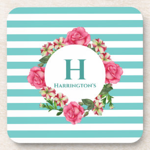 Aquarellfarben Rosa Rose Rosa Weißes Petunigramm M Getränkeuntersetzer