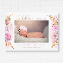 Aquarellfarben Rosa Roses Baby Girl Foto Birth