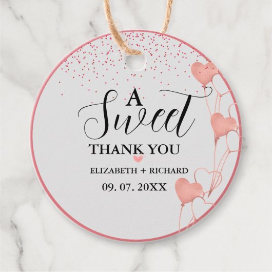 Aquarellfarben Rosa & Rotes Herz Sweet Danke Party Geschenkanhänger (Vorderseite)