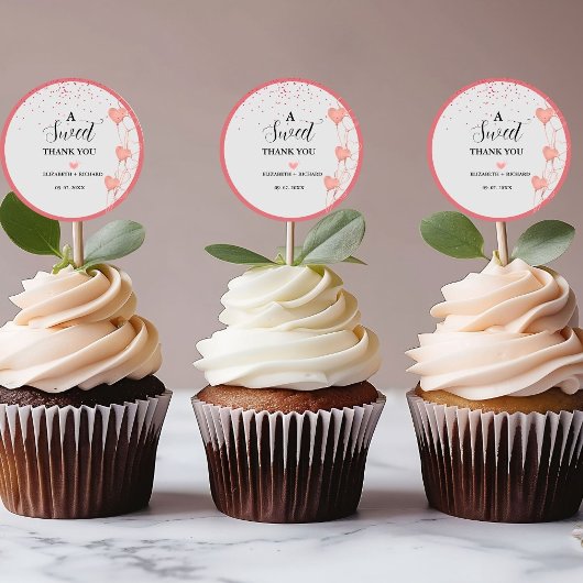 Aquarellfarben Rosa & Rotes Herz Sweet Danke Party Runder Aufkleber