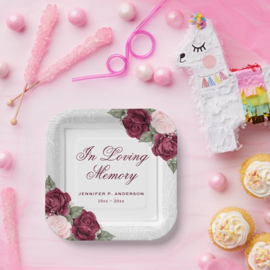 Aquarellfarben Rosa Rotes Silber Gedenkfeier Beerd Pappteller (Party)