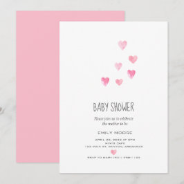 Aquarellfarben Rosa Schwarze Herzen einfache Babyd Einladung