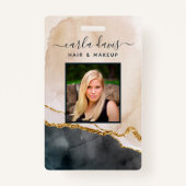 Aquarellfarben Rosa Schwarzes Gold Marmorsalon ID Ausweis (Vorderseite)