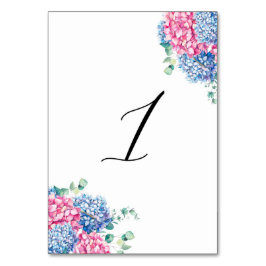 Aquarellfarben Rosa und Blaue Hydrangeas Tabelle 1 Tischnummer