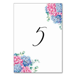 Aquarellfarben Rosa und Blaue Hydrangeas Tabelle 5 Tischnummer
