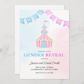 Aquarellfarben Rosa und Blauer Zirkus Zentimeteren Einladung (Vorne/Hinten)