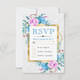 Aquarellfarben Rosa und Blüten Hochzeitsstimmung RSVP Karte