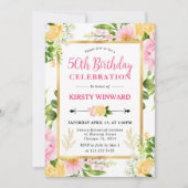 Aquarellfarben Rosa und Gelbe Blumen 50. Geburtsta Einladung (Vorderseite)