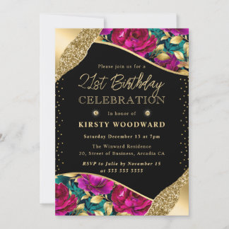Aquarellfarben Rosa und Gold Blume 21. Geburtstag Einladung