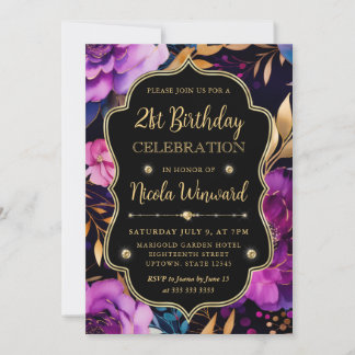 Aquarellfarben Rosa und Gold Blume 21. Geburtstag Einladung