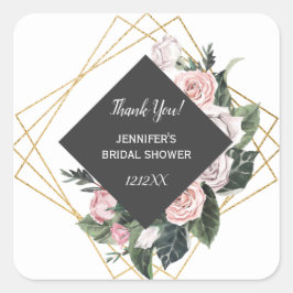 Aquarellfarben Rosa und Gold Floral Quadratischer Aufkleber