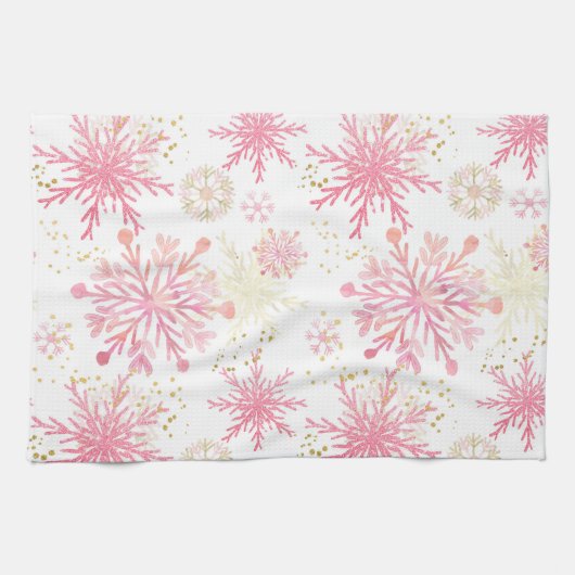 Aquarellfarben Rosa und Gold Glitzer Winterschneef Geschirrtuch (Horizontal)