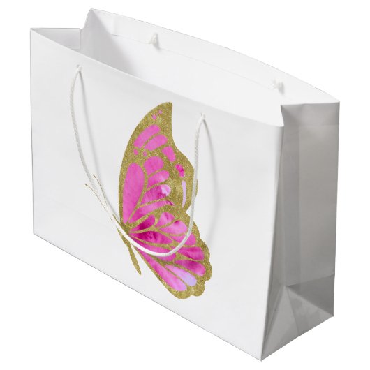 Aquarellfarben Rosa und Goldbarren Große Geschenktüte (Rückseite Schrägansicht)