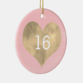 Aquarellfarben Rosa und goldenes Herz 16. Geburtst Keramik Ornament (Rechts)