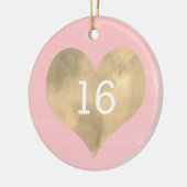 Aquarellfarben Rosa und goldenes Herz 16. Geburtst Keramik Ornament (Links)