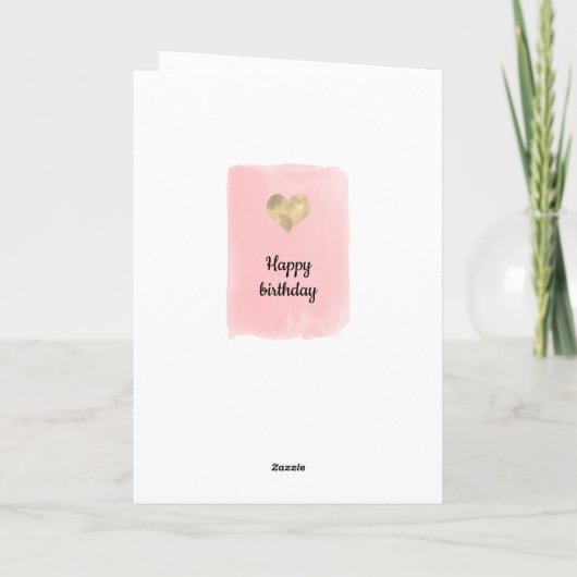 Aquarellfarben Rosa und Goldenes Herz 19. Geburtst Karte (Rückseite)