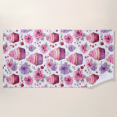 Aquarellfarben, rosa und Lila Cupcakes und Blume Strandtuch (Vorderseite)