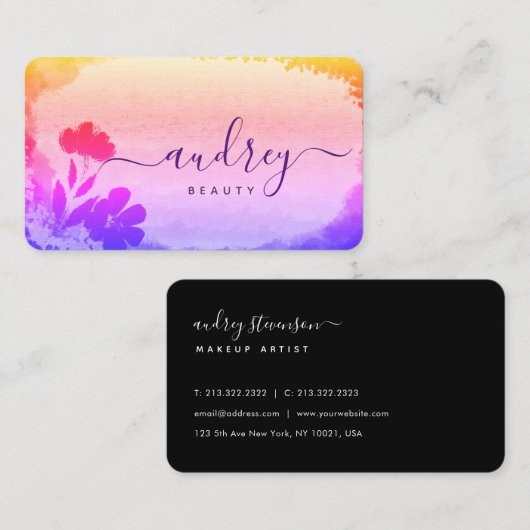 Aquarellfarben, rosa und Lila floral Visitenkarte (Vorne/Hinten)