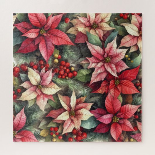 Aquarellfarben Rosa und Rote Poinsettia Puzzle (Horizontal)