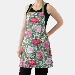 Aquarellfarben, Rosa und Rote Rose Blume & Grüne B Schürze