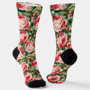 Aquarellfarben, Rosa und Rote Rose Blume & Grüne B Socken