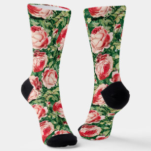 Aquarellfarben, Rosa und Rote Rose Blume & Grüne B Socken
