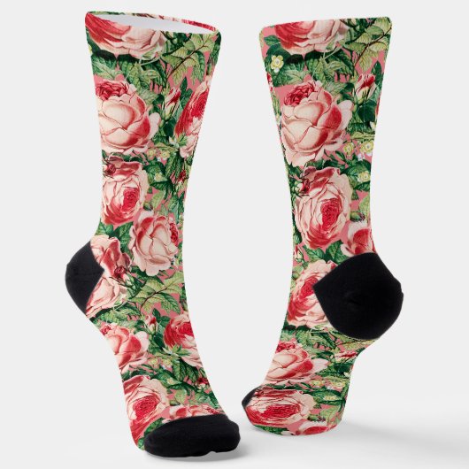 Aquarellfarben, Rosa und Rote Rose Blume & Grüne B Socken (Gewinkelt)