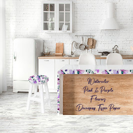 Aquarellfarben Rosa und violette Blumen Dekoupage  Seidenpapier