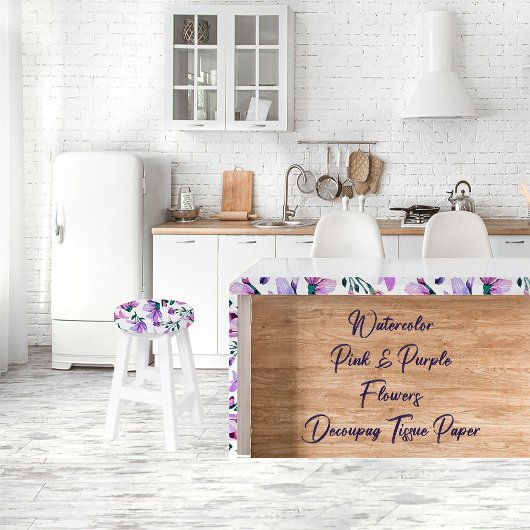 Aquarellfarben Rosa und violette Blumen Dekoupage Seidenpapier