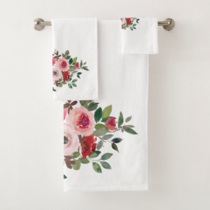Aquarellfarben, rosa und weiße Rote Rosen Badhandtuch Set