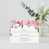 Aquarellfarben Rosa und Weiße Zinnblüten Hochzeits Begleitkarte (Stehend Vorderseite)