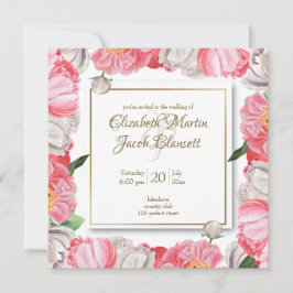 Aquarellfarben Rosa und Weiße Zinnblüten Hochzeits Einladung