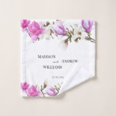 Aquarellfarben Rosa und Weißes Magnolienblühen Badhandtuch Set (Waschlappen)