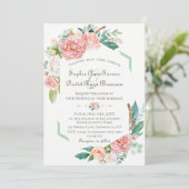 Aquarellfarben Rosa Weiße Blume Grüne Rahmen Hochz Einladung (Stehend Vorderseite)