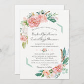 Aquarellfarben Rosa Weiße Blume Grüne Rahmen Hochz Einladung (Vorne/Hinten)