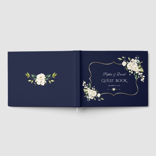 Aquarellfarben Rosa Weiße Blume Grüne Rahmen Hochz Gästebuch (Voll)